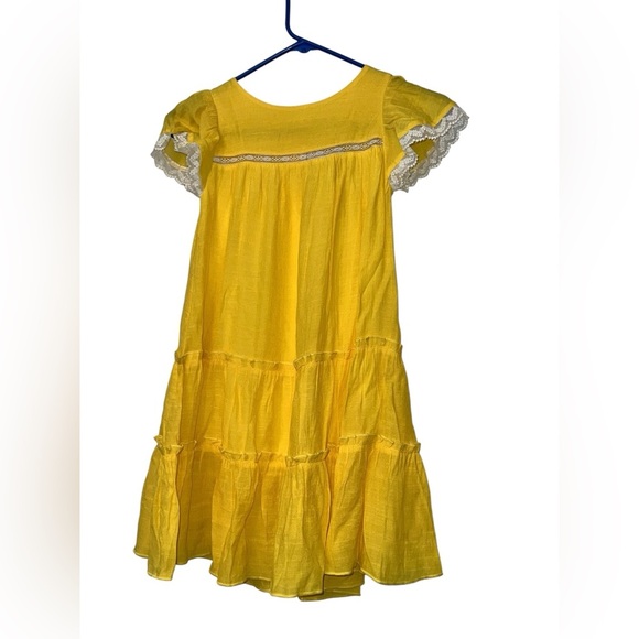 Lele for kids Yellow Dress with Lace Trim full button back 7/8 NWT - Picture 1 of 3